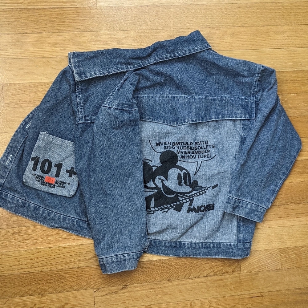 Kids Mickey Blue Jean Jacket w/ front pockets & Mickey print on back. Boys/Girls